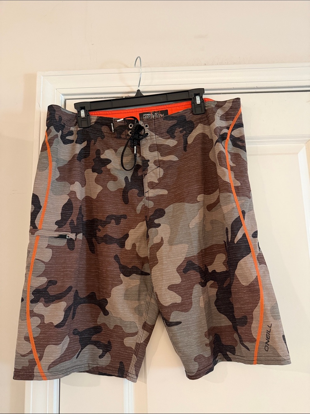 O'Neill Men's Brown Camo Swim Board Shorts with Orange Piping